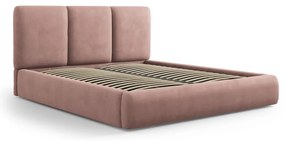 Jasnoróżowe tapicerowane łóżko dwuosobowe ze schowkiem i stelażem 200x200 cm Brody – Mazzini Beds