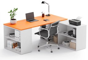 Biurko z przestrzenią do przechowywania BLOCK B01, biały/pomarańczowy