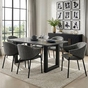 Zestaw 6 krzeseł do jadalni - 56,5 x 56,5 x 78,5 cm - Styl nowoczesny - złote podłokietniki - aksamit - szary