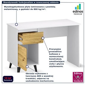 Skandynawskie biurko z szafką i szufladą biały + dąb artisan L5-C56