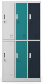 Szafka socjalna ubraniowa BHP szaro-wielokolorowa: 6-drzwiowa IGOR, 900 x 1850 x 450 mm