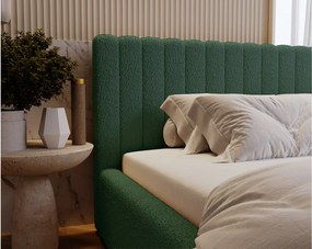 Emporius Billo łóżko tapicerowane 140x200 cm - łóżko dwusobowe, pojemnik i stelażem w zestawie - nowoczesne łóżko 140 x 200 - boucle, łóżko zielone (Anthology 13)