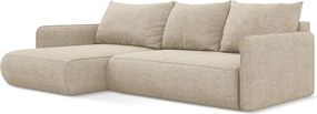 Narożnik lewostronny z funkcją spania - z tkaniny szenilowej - ciemny beż - NANEA