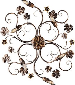 Iris - Lampa sufitowa z lakierowanego na brązowo żelaza z dekoracją w kolorze starego złota, 6 świateł - Ø79 X 67 - BL169-PL6-BR