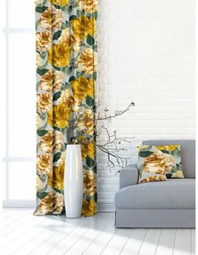 Zasłona dekoracyjna oxford kwiatowa żółte odcienie - szer. 150 cm