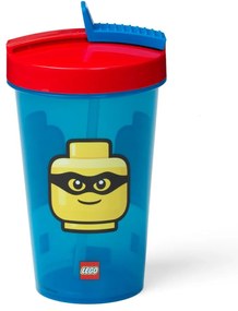 Niebieski kubek podróżny z czerwonym wieczkiem i słomką LEGO® Iconic, 500 ml