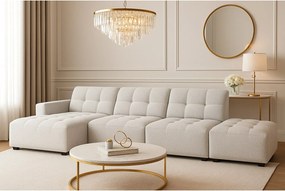 Narożnik z pufą lewostronny Bergamo B – tkanina Raven 6 jasnoszara, 341×166×70 cm