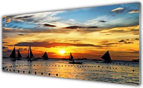 Panel Szklany do Kuchni Łodzie o Zachodzie Słońca