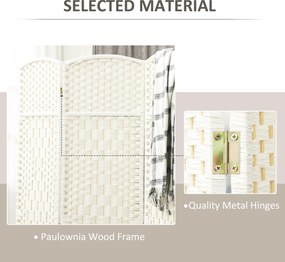 HOMCOM Parawan, 4-częściowa składana ścianka działowa, plecionka, drewno sosnowe, Biały