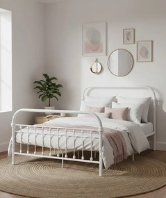 Białe loftowe łózko metalowe 140x200 cm T4-T92