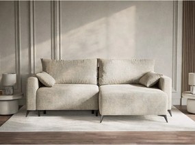 Beżowy rozkładany/ze schowkiem narożnik z tkaniny szenilowej (prawostronny/z szezlongiem) Leon – Maison de Rêve