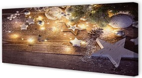 Obraz drukowany na płótnie Świąteczna Kompozycja: Bombki, Szyszki i Lampki
