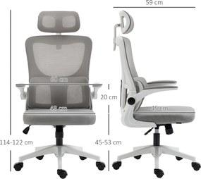 Vinsetto Fotel biurowy szary regulowana wysokość odchylane oparcie zagłówek do 120 kg ergonomiczny | Aosom PL