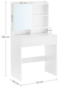 Toaletka z lustrem LUNAVI 70x40 cm, biała