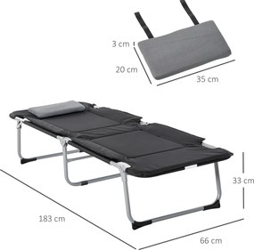 Outsunny Łóżko polowe składane Czarne z poduszkami Leżak kempingowy 183x66x33cm | Aosom PL