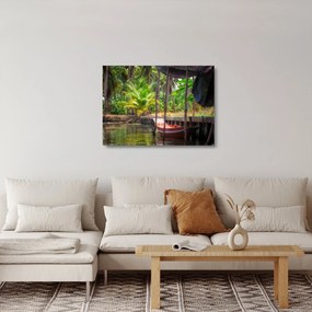 Obraz na szkle - Drewniana łódź na kanale, Tajlandia (70x50 cm)