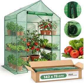 Mini szklarnia ogrodowa foliowa z półkami 1 drzwi Zielona 143x73x195 cm