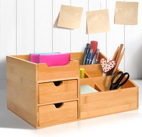 Homcom Organizer na biurko z 2 szufladami Naturalny Drewniany Praktyczne przechowywanie 33x205x155cm | Aosom PL