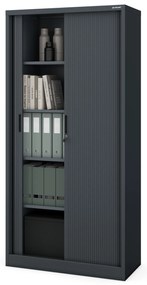 Metalowa szafa biurowa na akta z roletą DAMIAN, 900 x 1850 x 450 mm, antracytowa