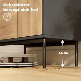 HOMCOM Sideboard z drzwiami push-to-open, szafka do jadalni na metalowych nogach, szafka kuchenna, MDF, Czarny+Naturalne drewno