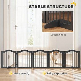 PawHut Bramka dla psa wolnostojące zabezpieczenie z nóżkami, składana bramka, 5 paneli, 261,5 x 29,5 x 61 cm, czarna