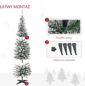 HOMCOM Sztuczna Choinka, 210 cm, z Ośnieżonymi Gałęziami PVC, Składana, z Metalową Podstawą, Zielony/Biały | Aosom PL