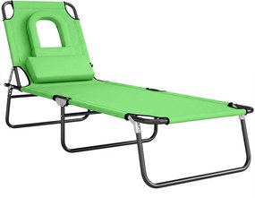 Outsunny Leżak Słoneczny z Okienkiem do Czytania i Poduszkami, Składany, Pokrycie wodoodporne, Metalowa rama, Zielony
