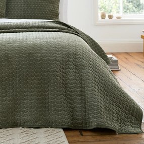 Zielona aksamitna narzuta pikowana 240x260 cm Attica Velvet Embroidered – Bianca