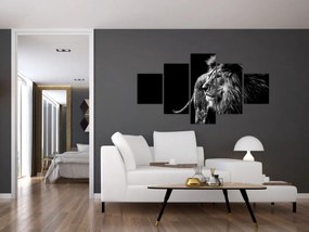 Obraz - Lew, czarno-biały (125x70 cm)
