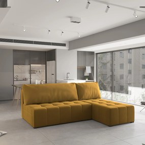 Masseno Narożnik DOMIRA z funkcją spania i pojemnikiem na pościel Narozniki L, Rozkładana sofa - Żółty, KRONOS 01