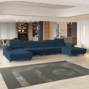 Masseno Narożnik VIVENTE z funkcją spania i pojemnikiem na pościel Narozniki U, Rozkładana sofa - Niebieski, MONOLITH 77