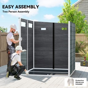 Outsunny Domek ogrodowy 2,89 m² z wyglądem drewna, 3 okna, wentylacja, podłoga, zamek, rękawice, 182 x 182 x 196 cm | Aosom PL