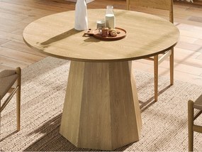 Okrągły stół jadalniany 120x120x75cm - na 4 do 6 osób - Minimalistyczny styl skandynawski - Fornir dębowy - Naturalny