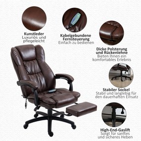 Vinsetto Fotel biurowy ergonomiczny z masażem regulowane siedzisko brązowy 68x68x119-127 cm | Aosom PL