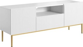 Szafka RTV Nicole 150 cm z szufladą i wnęką - biały mat / złote nóżki