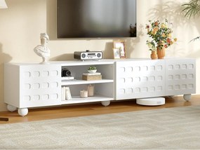 Meble TV 200x40x44 cm - 3 drzwi - Półotwarte przechowywanie - Nadrukowane drzwi - Płyta wiórowa - Biały
