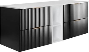 Szafka pod umywalkę, Czarny / Biały + złoty uchwyt, 140 x 57 x 46 cm + Blat