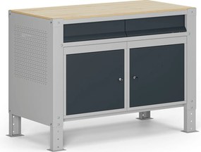 Stół warsztatowy G9, 2 szafki, 2 szuflady, z regulacją wysokości, 1180 x 595 x 715-975 mm, szary/grafitowy