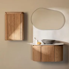 Zestaw Wiszących Mebli Łazienkowych 90x50 Cm Z Drewna Carsone Naturalna & Naturalna & Okrągły Szary Cement Ø40 Cm Tarsis - Sklum