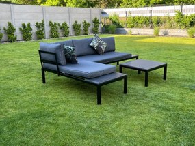 Zestaw 2 x Sofa Narożna Dwuosobowa Stalowa VENTO Stolik Kawowy Czarny