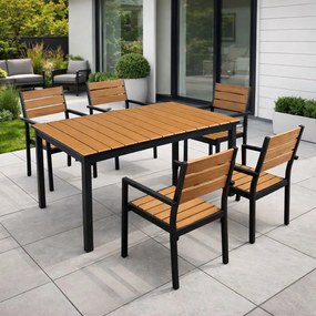 Rozkładany stół ogrodowy, kompozytowy Castello 140-180 cm, blat dąb, podstawa czarna