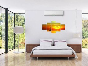 Obraz zachodu słońca z jachtem (125x70 cm)