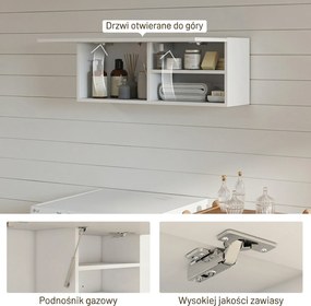 HOMCOM Szafka łazienkowa wisząca z unoszonymi drzwiami, siłownik gazowy, półka 80 x 25 x 30 cm biały