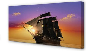 Obraz drukowany na płótnie Statek na Tle Kolorowego Nieba