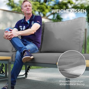 Outsunny Zestaw Mebli na Zewnątrz, Rozszerzalny do 6 Miejsc, Kątowa Sofa z Stolikami, Stelaż ze Stali, Regulowane Oparka, Szary
