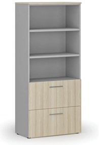 Szafa z szufladami na teczki zawieszkowe PRIMO GRAY, 800 x 420 x 1781 mm, szary/dąb naturalny