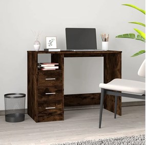 Nowoczesne biurko z dymionego dębu 102x50x76 cm z 3 wysuwanymi szufladami i wbudowanym schowkiem z drewna inżynieryjnego