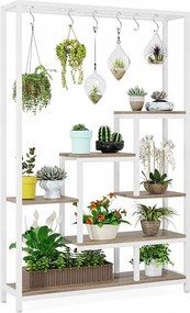 Stojak na rośliny doniczkowe, 5 poziomów, metalowa półka na rośliny, 180 cm, z 10 haczykami, wielofunkcyjny stojak na rośliny