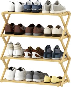 HOMCOM Regał na buty 4 poziomy, bambusowa półka, do 12 par butów, do przedpokoju, 60 x 29 x 67 cm, naturalny