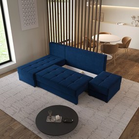 Masseno Narożnik NORVI z funkcją spania i pojemnikiem na pościel Narozniki L, Rozkładana sofa - Niebieski, KRONOS 09
